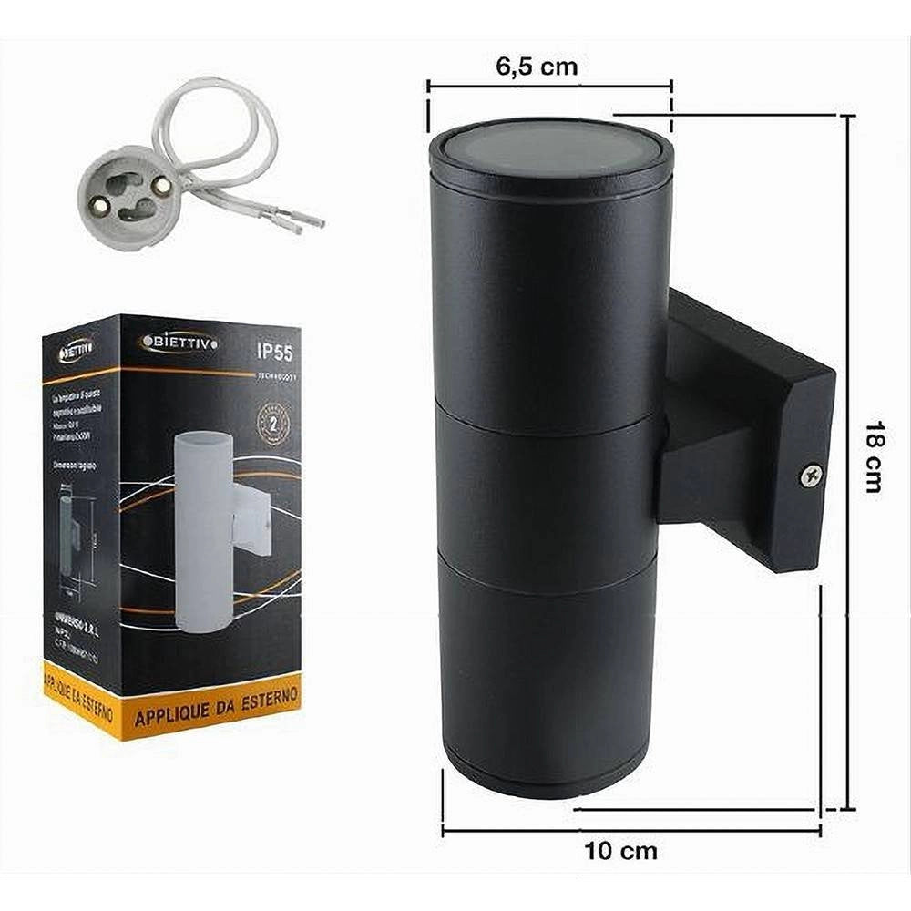 Trade Shop - Applique Doppia Emissione A Parete Giardino Esterno Ip55 Portalampada Gu10 Es01 -