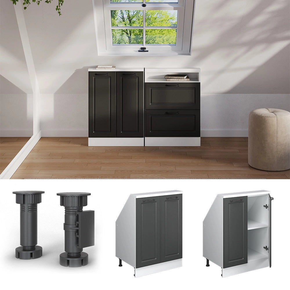 Mobile cucina sottotetto R-Line Antracite rustico/Bianco 60 cm con 2 porte Vicco