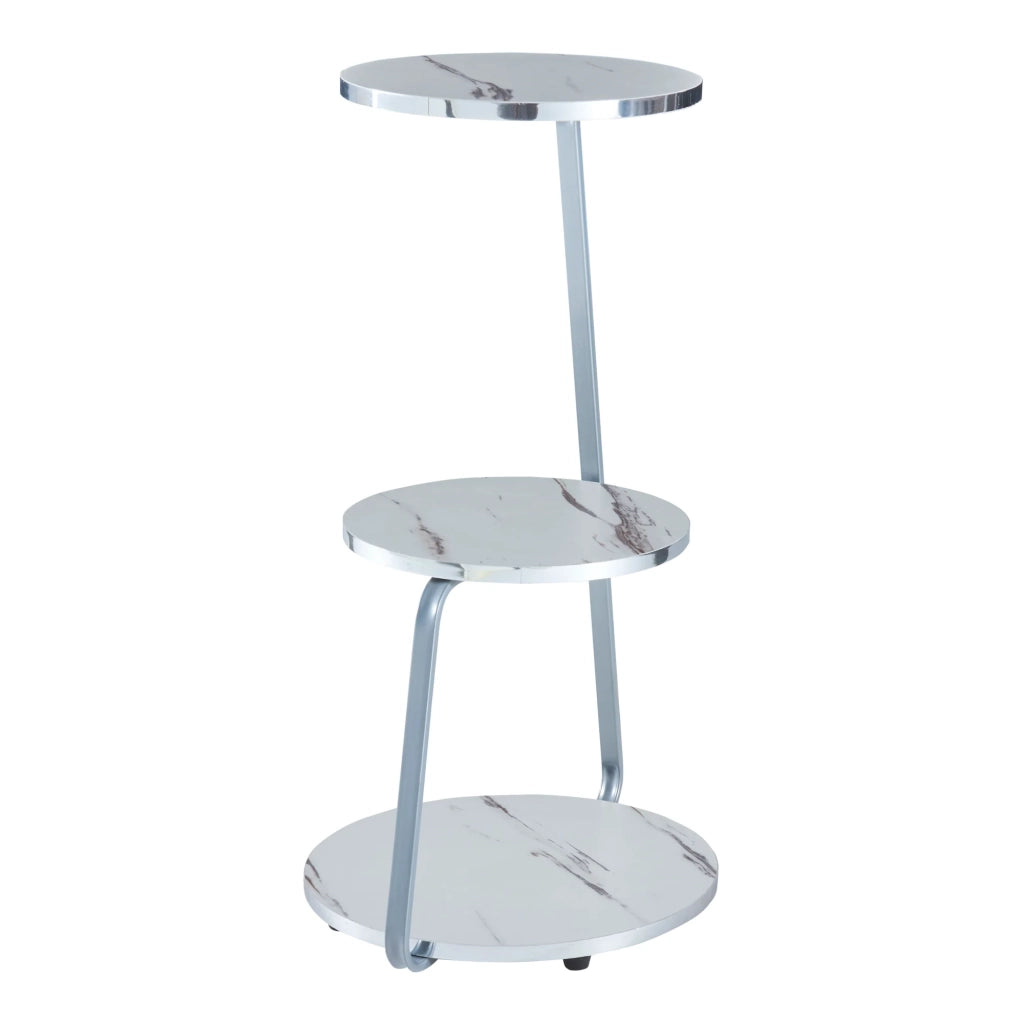Tavolino laterale a 3 ripiani 74 x 46 x 37 cm marmo bianco/argento 03_0008647