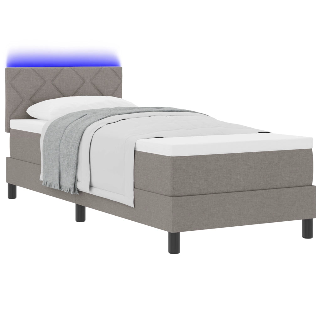 Letto a Molle con Materasso & LED Tortora 80x200 cm Tessuto