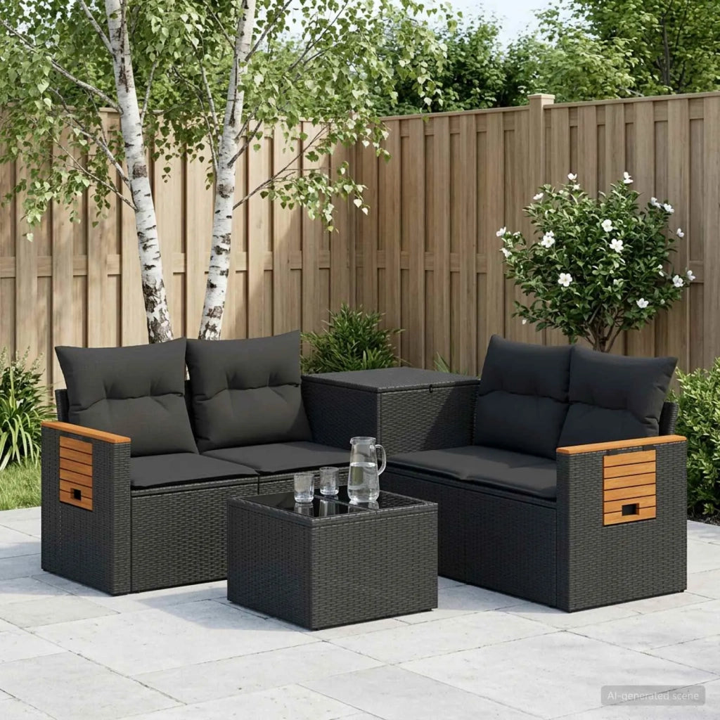 Set di divani 6 pz Nero Rattan sintetico e Acciaio 3447655