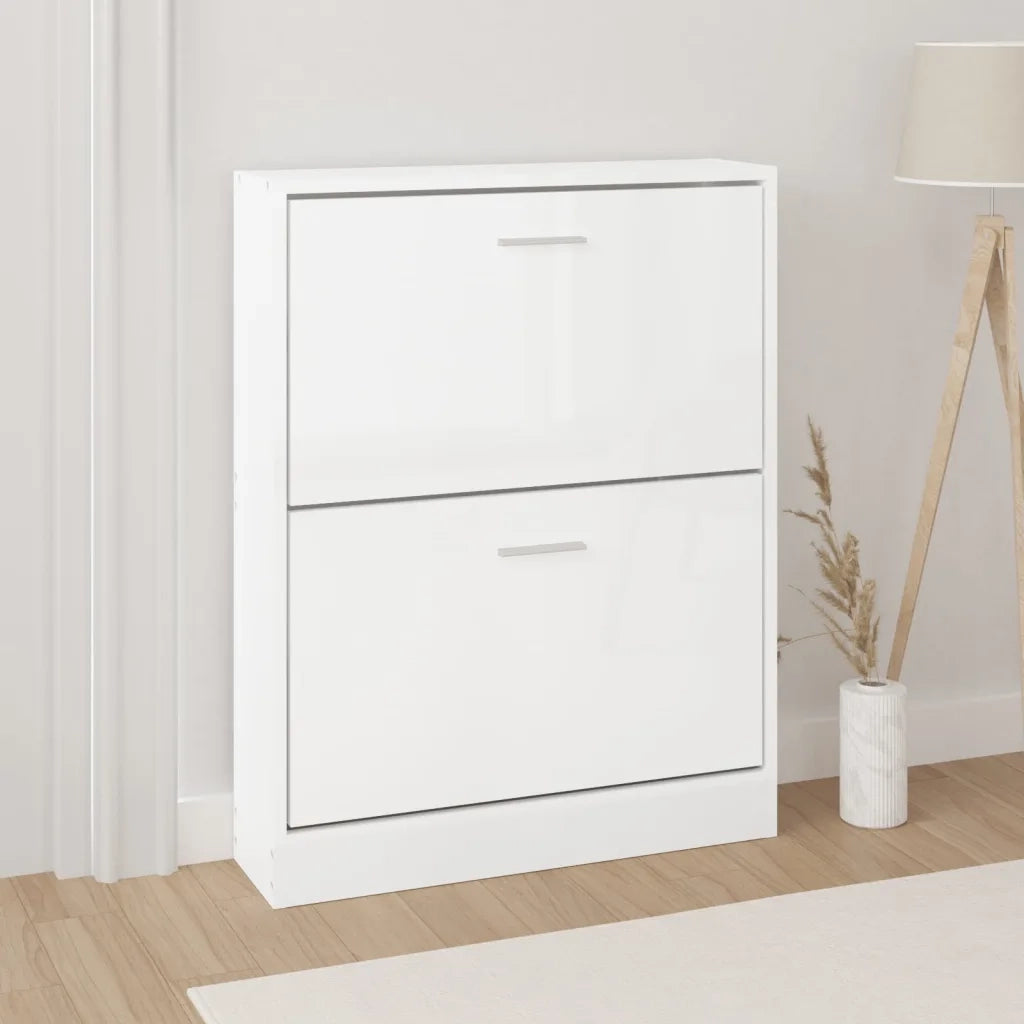 Scarpiera Bianco Lucido 59x17x81 cm in Legno Multistrato 342538