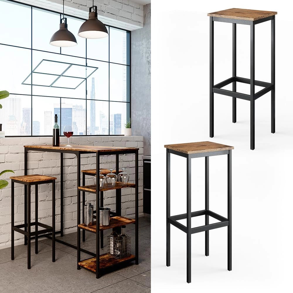 Set di 2 sgabelli da bar Fyrk, Rovere rustico, 32 x 78 cm 2 parti, adatto per banconi e piani cucina, impilabile per la conservazione