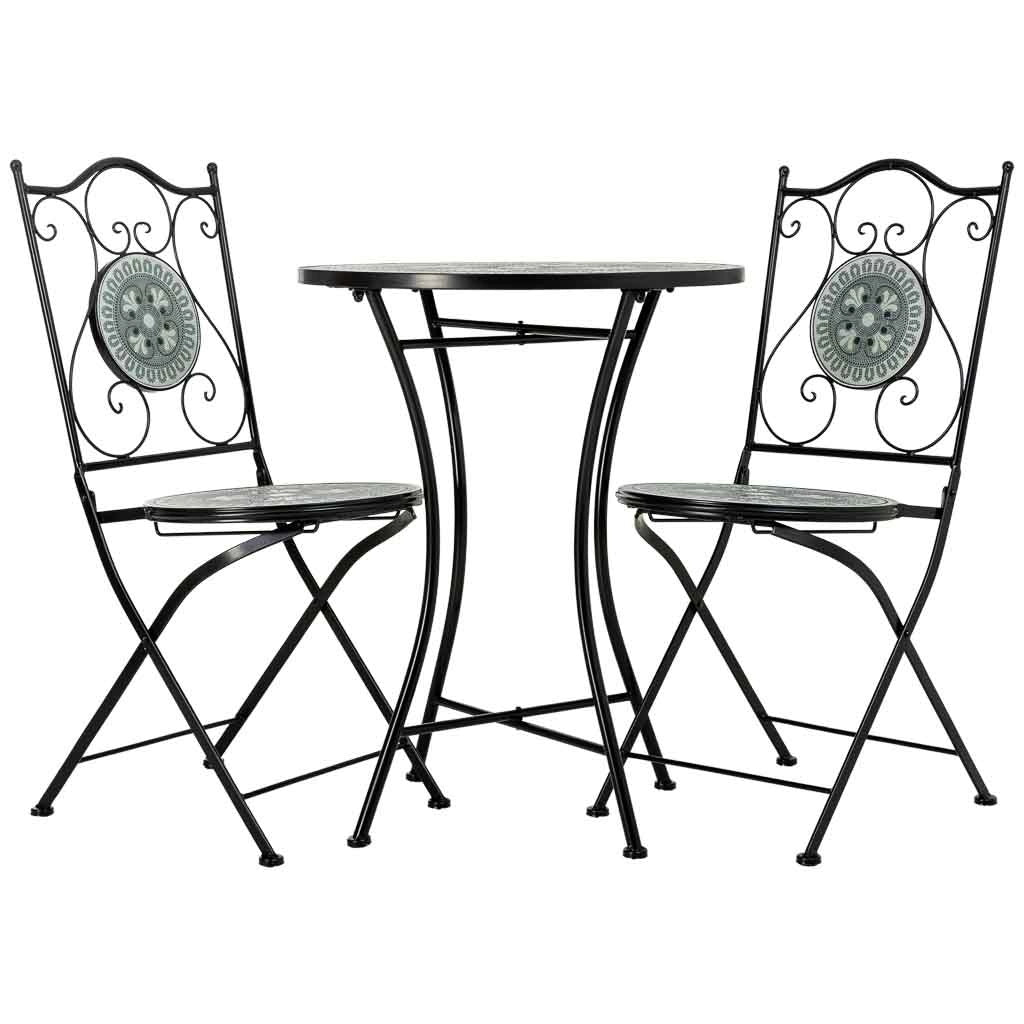 Set tavolo e 2 sedie in metallo, 60x60x75h cm, 38x46x90h cm