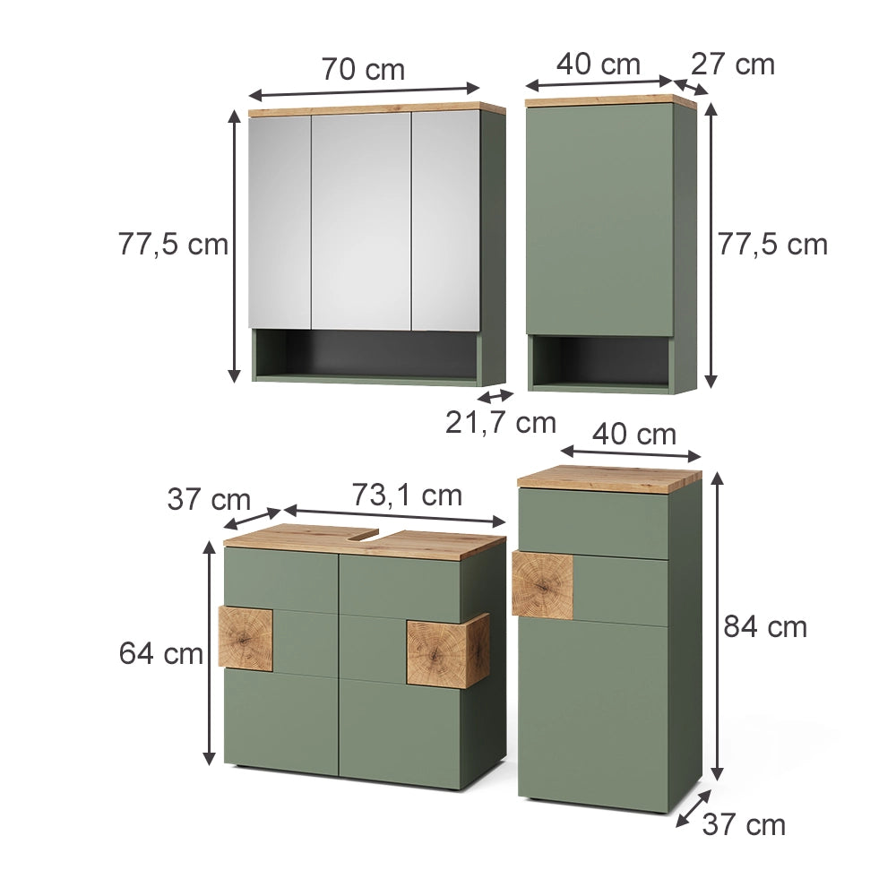 Vicco Set di mobili da bagno Verde/Artigianale 4 parti
