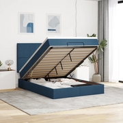 Struttura Letto Pouf con Materasso Blu 140x190 cm in Tessuto 3313926
