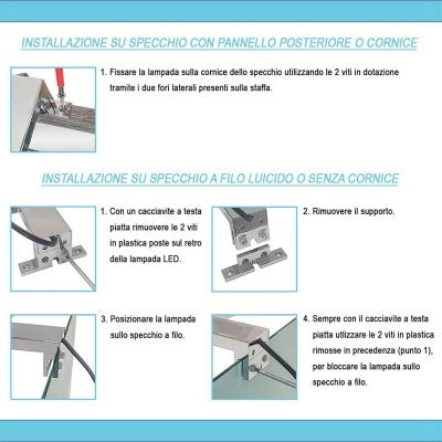 Specchio bagno 70x90 cm reversibile con angoli tondi e luce LED fredda