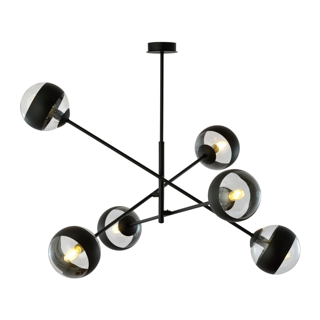 Lampadario Emibig Linear 6 luci E14 nero/vetro 102cm