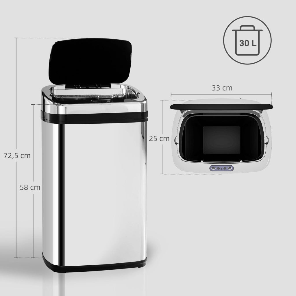 Cestino Cucina Automatico 30L ¨C zephmum ¨C Acciaio Inossidabile Argento 33x25x58cm