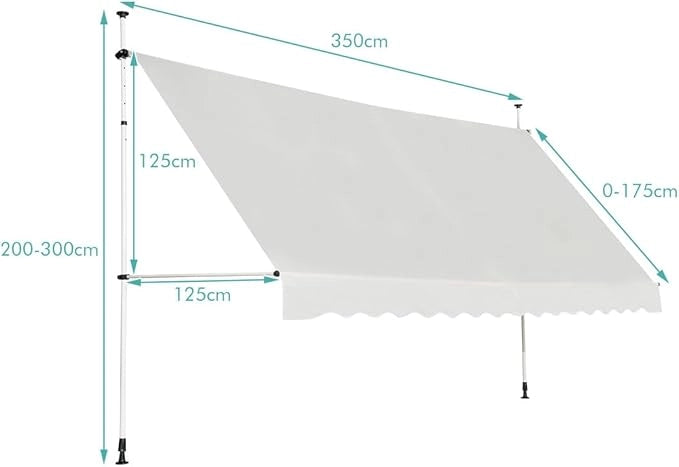 Tenda da Sole per Balcone, Tenda da Sole a Morsetto per Esterno, Regolabile in Altezza, Telaio Telescopico Senza Forare, Telo Resistente ai Raggi Solari (350 cm, Beige)