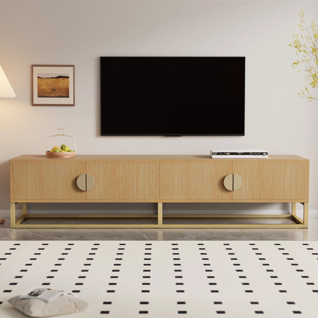 OKWISH Mobile TV con 4 Ante e Cerniere con Chiusura Ammortizzata, Effetto Legno, per Soggiorno, MDF e Pannelli di Particelle, 180 x 40 x 40 cm