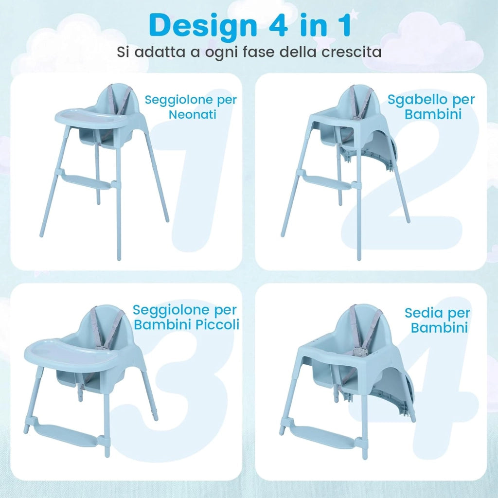 4 in 1 Seggiolone per Bambini, Vassoio Doppio Rimovibile | Cintura di Sicurezza a 5 Punti, Poggiapiedi Reversibile, per Bambini 6-36 Mesi