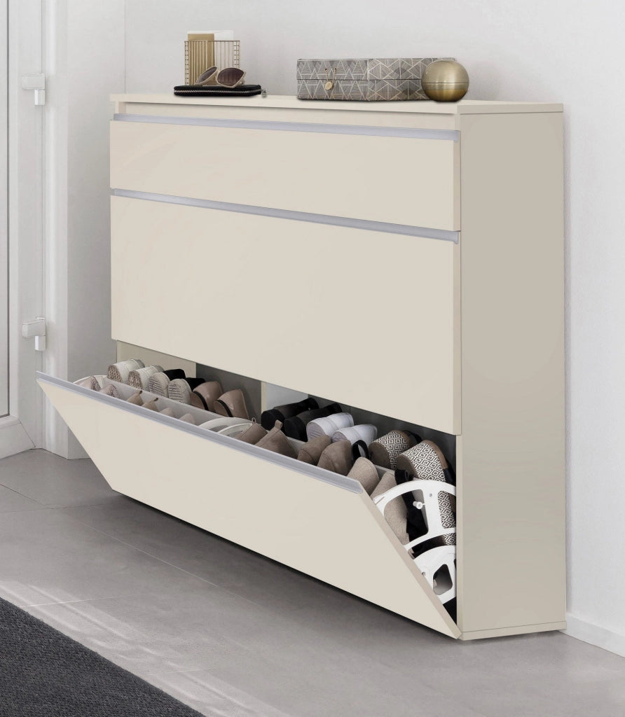 Mobile Portascarpe Marconi, Scarpiera 16 Paia Made in Italy, 120x26.5x108h cm Beige