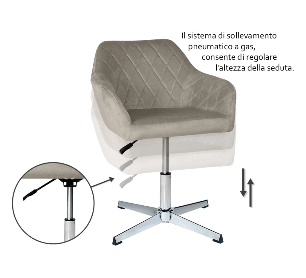 Poltrona ufficio regolabile in altezza in velluto tortora - Louise - PL03LOPM