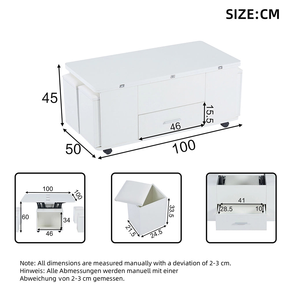 Tavolino-Xylo-Regolabile trasformabile 4in1 con 4 sgabelli