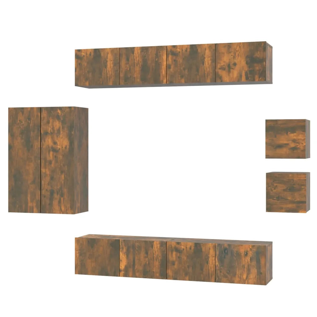 Set Mobili Porta TV 8 pz Rovere Fumo in Legno Multistrato 3114491