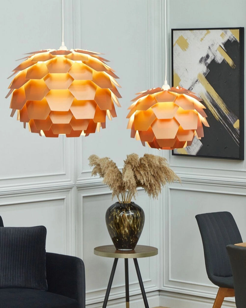 Lampadario Lampada a Sospensione con paralume a forma di globo a pigna in plastica di rame