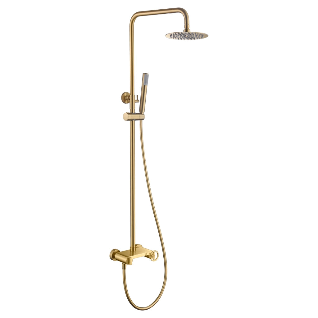 IMEX Set doccia monocomando in ottone e acciaio inox con finitura PVD oro spazzolato asta estensibile soffione extra piatto Ø20 cm anticalcare cartuccia ceramica Ø35 mm tubo PVC 15 m – Imex-BDC03