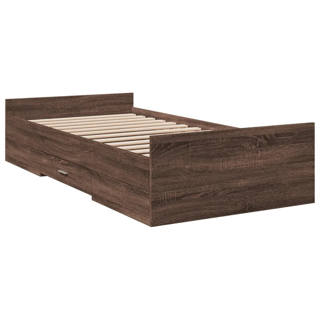 Letto singolo | Letto per adulti | Giroletto Cassetti Rovere Marrone 75x190 cm Legno Multistrato