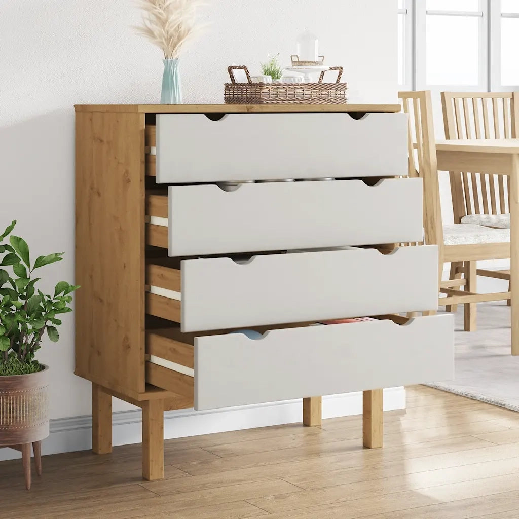 Cassettiera OTTA Marrone e Bianco 76,5x39,5x90 cm Legno di Pino 348584