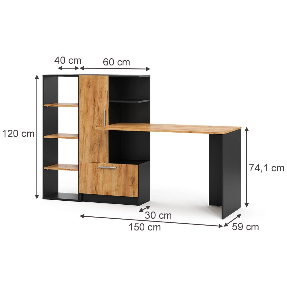 Set scrivania Tomy Antracite/Rovere dorato 150 x 59 cm Set di 2 Vicco