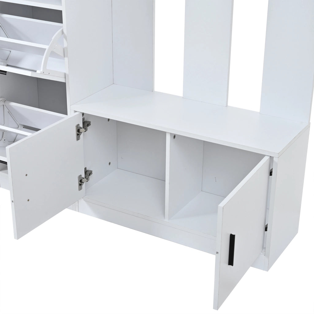 Mobile ingresso con 2 ante a ribalta; 2 ante; 6 ganci e specchio - in MDF - bianco