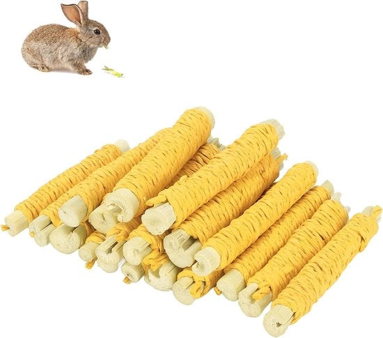 Set di 20 giocattoli per conigli e hamster con leccornie per conigli e leccornie per lepri - Giallo - Inclusi bastoncini di bambù