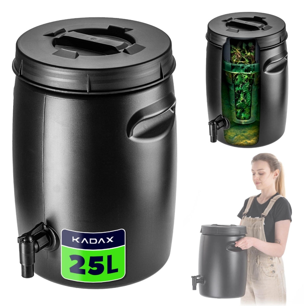 Compostiera da giardino KADAX da 25 litri, contenitore per fertilizzanti domestici utilizzabile tutto l'anno con rubinetto, robusta.