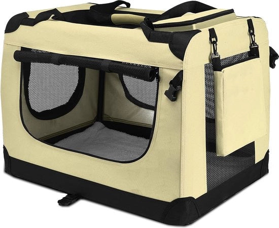 Scatola di trasporto per animali domestici - cani e gatti - 50x34x36cm - valigetta trasportabile pieghevole - portacani e recinzione in 1 - beige