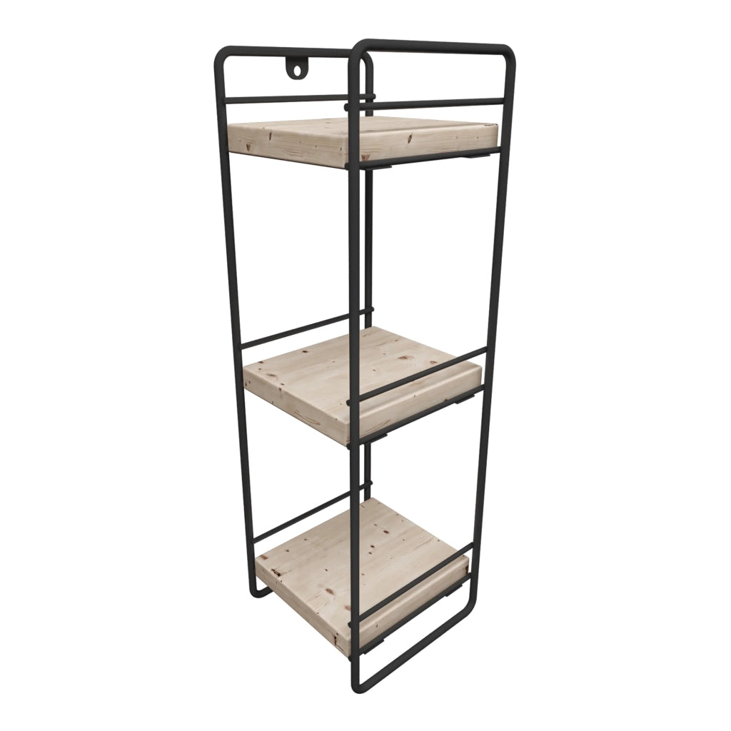 Mensola Pargas a 3 ripiani dal design senza tempo per soggiorno/camera da letto mobiletto da tavolo metallo e legno di pino 43 x 14 x 13 cm nero naturale 03_0011186