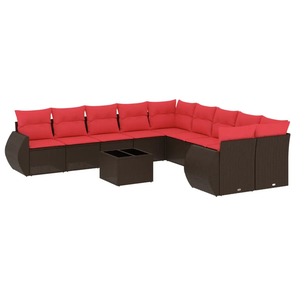 Set Divani da Giardino 11 pz con Cuscini Marrone in Polyrattan 3221923