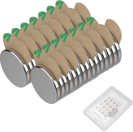 Pacco di 30 Magnetici Mini Neodymium Autoadesivi Forti, Piccoli Piani 8 x 8 x 1 mm, Magnetici Ronde Adesivi, Magnetici per Whiteboard, Frigorifero, Foto, Cucina