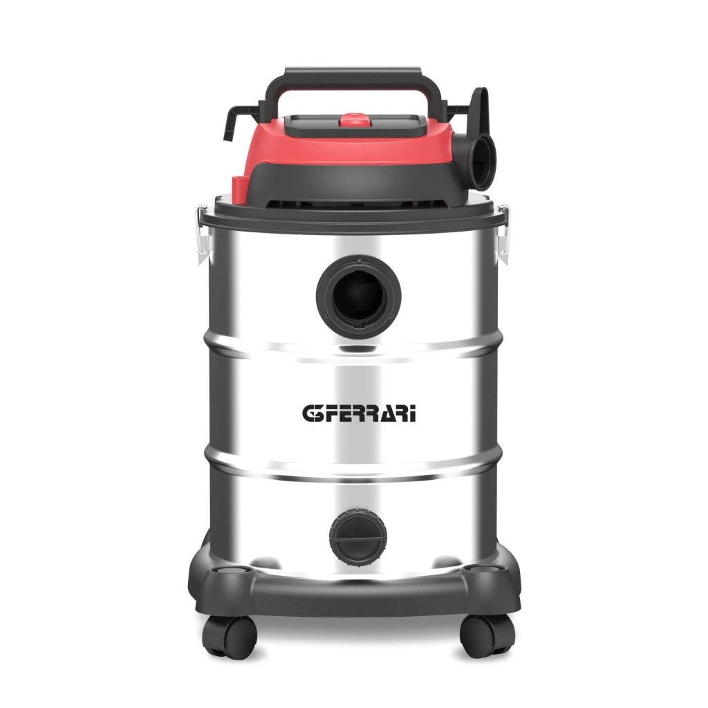 G3 ferrari g90034 fusto 30l bidone aspira solidi e liquidi, 1200 w, 30 litri, 18 kpa, wet&dry, filtro hepa, accessori inclusi, acciaio/rosso