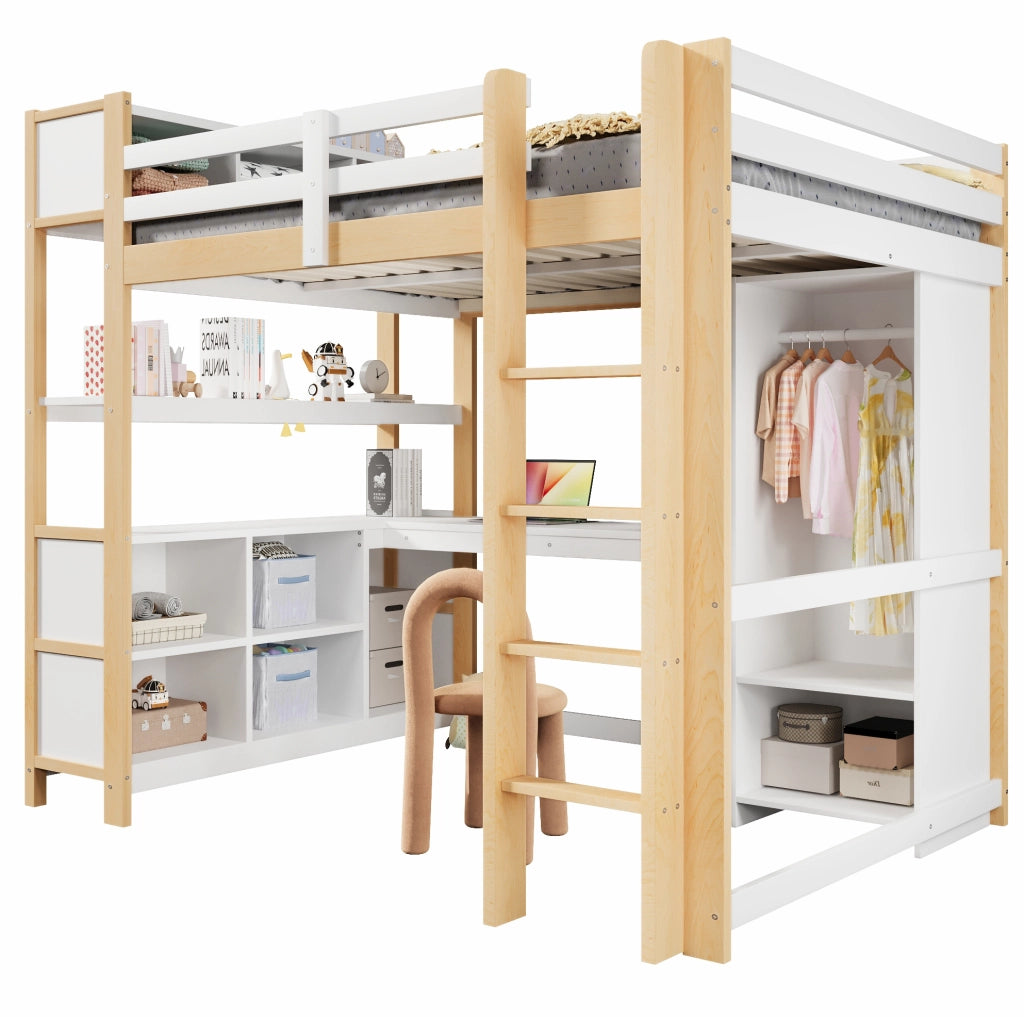 Letto a soppalco 140x200 cm con scrivania e armadio