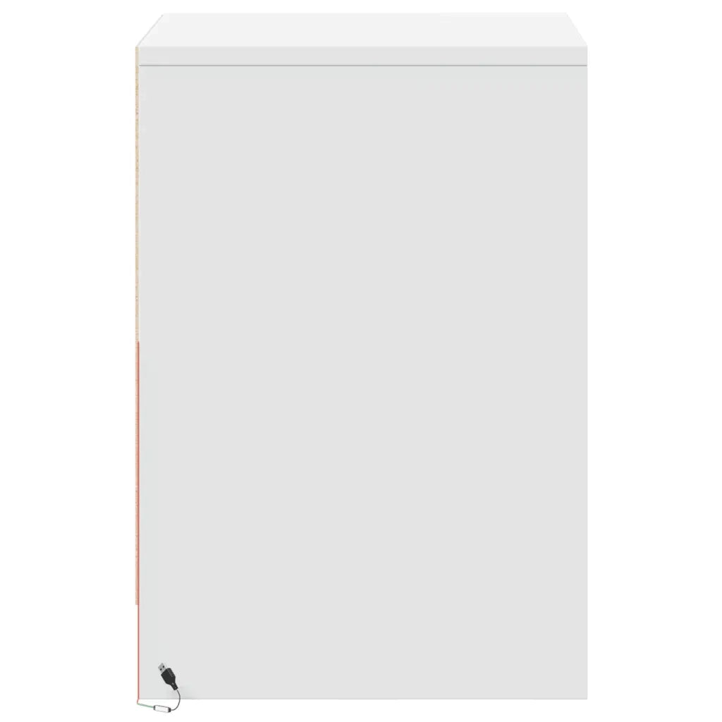 Set di 2 Comodini | Armadio da Notte | Mobiletto da notte con Luci LED Bianchi in Legno Multistrato
