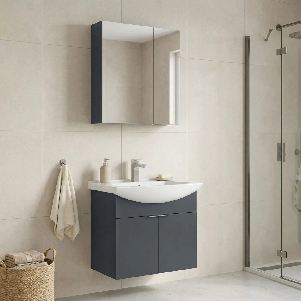 Set mobile lavabo con specchio (2 pezzi) "Purus 65" - 65 x 50 x 58 cm - Antracite opaco