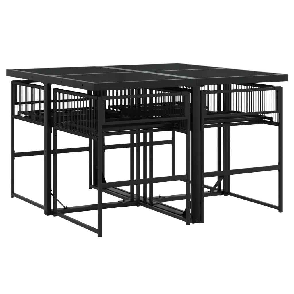 Set da Pranzo da Giardino 5 pz | Set Salotto da Giardino Nero con Cuscini in Polyrattan
