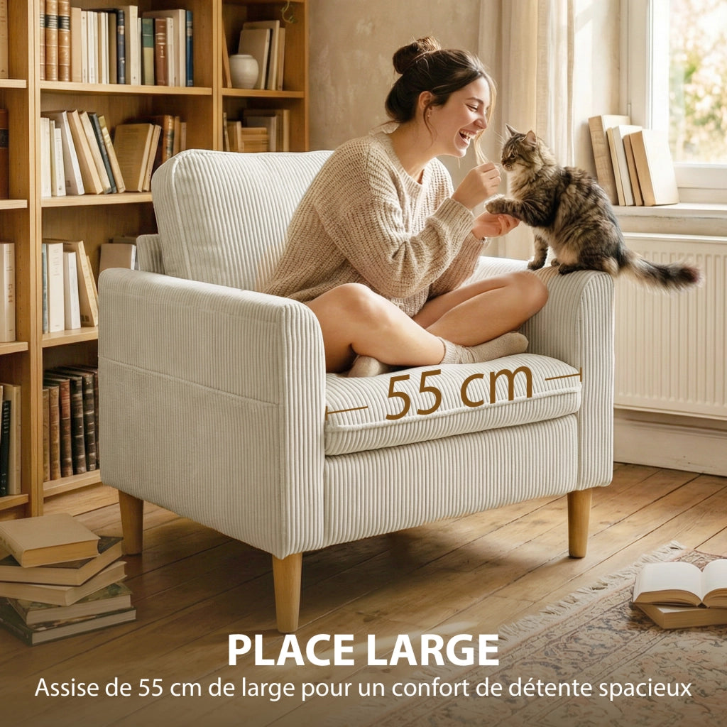 Poltrona imbottita in velluto ¨C zephmum ¨C beige 83x74x87cm
