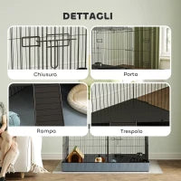 Gabbia per Animali Piccoli 2 in 1, Coperchio Rimovibile e Sezioni Separate, 121x61x61 cm, Nero