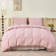 Set di coperte da letto in cotone e lino di alta qualità, adatta per l'estate, 155 x 220 cm, completo di cuscino coprente, certificato Oeko-Tex - Rosa -