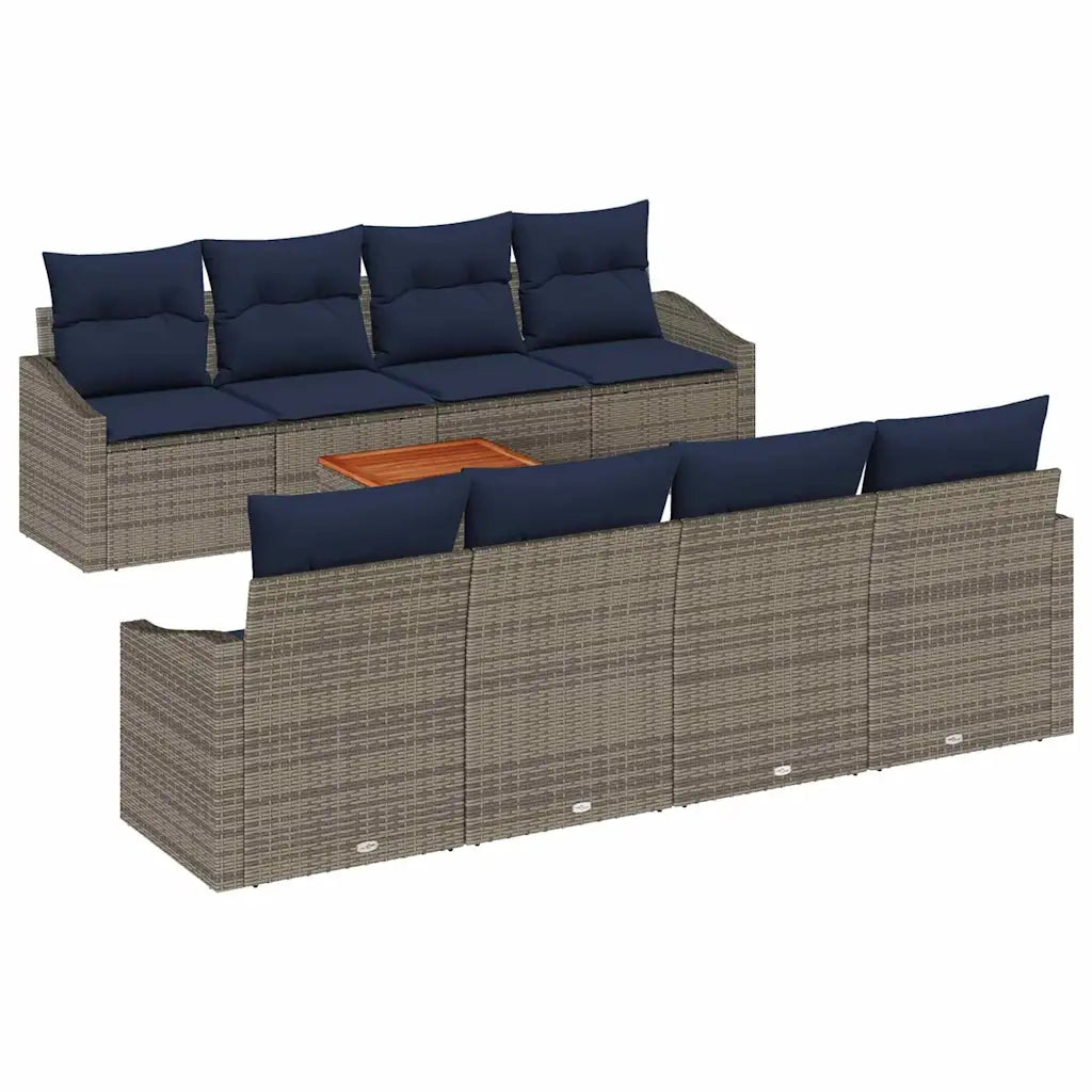Set Divano da Giardino 9 pcs Grigio e Blu Navy polyrattan 3356477