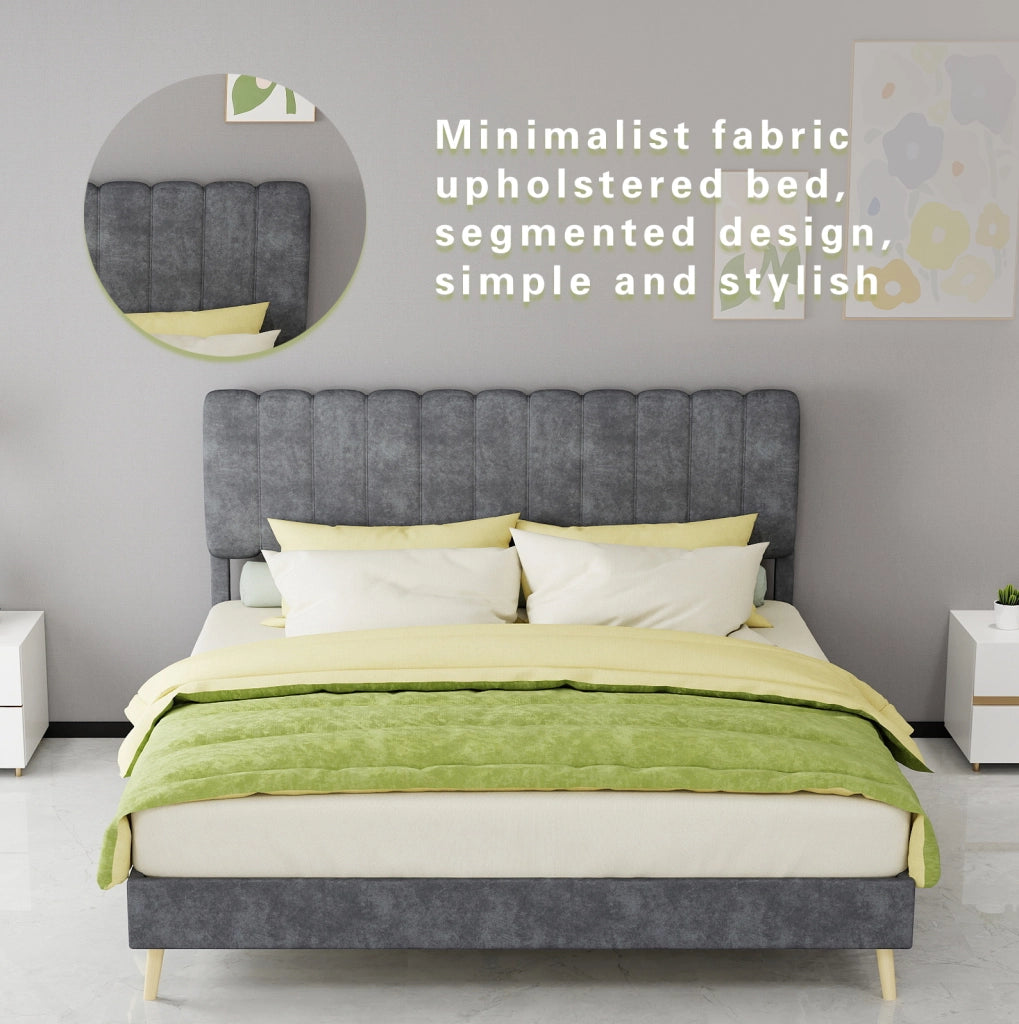 Letto 180x200 cm beige in lino con contenitore， LED e USB， senza materasso