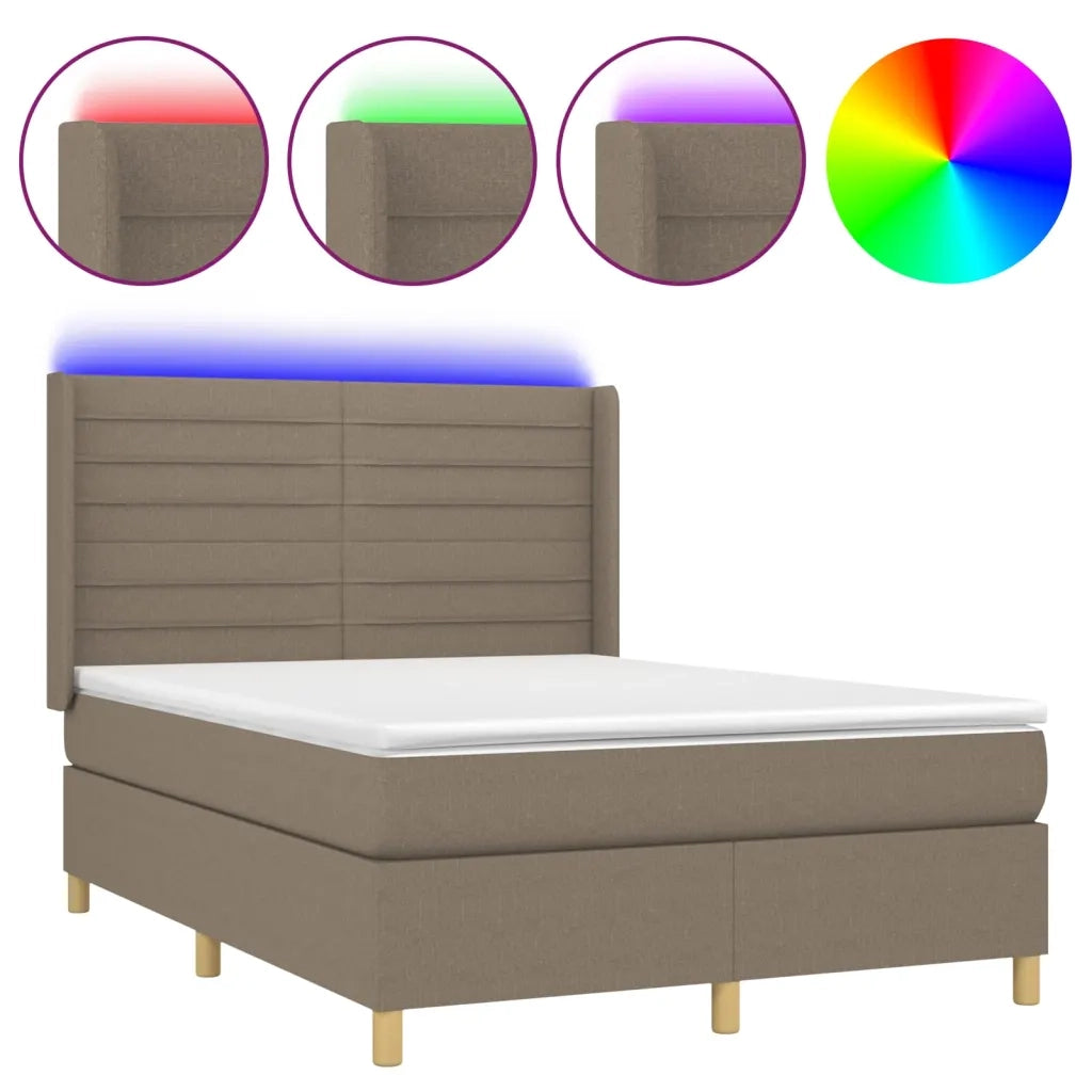 Letto a Molle con Materasso e LED Tortora 140x190 cm in Tessuto 3138953