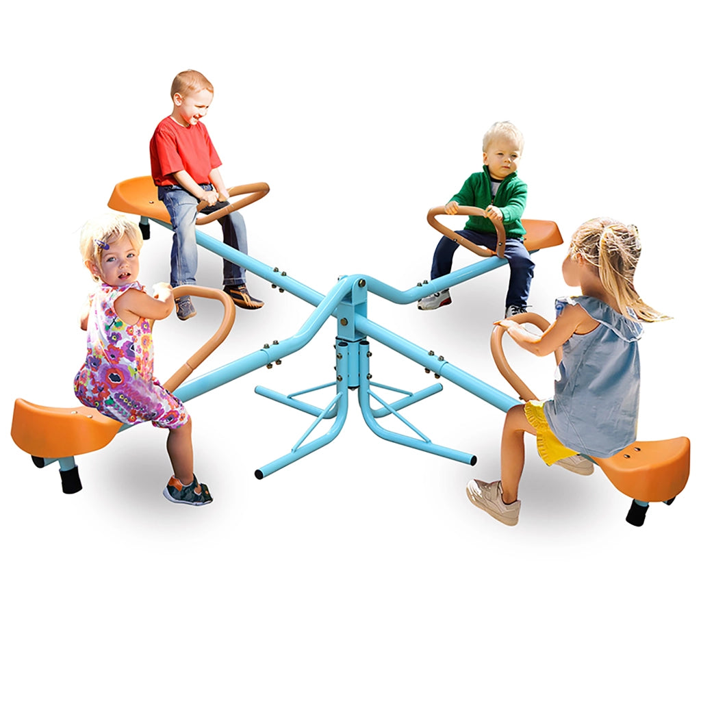 Dondolo Basculante per Bambini 4 Posti 182;88 cm con Sedute Antiscivolo; Blu e Arancione