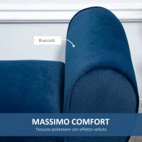 Panca Contenitore Imbottita per Interno in Tessuto Vellutato con Braccioli, 118x42x66cm - Blu