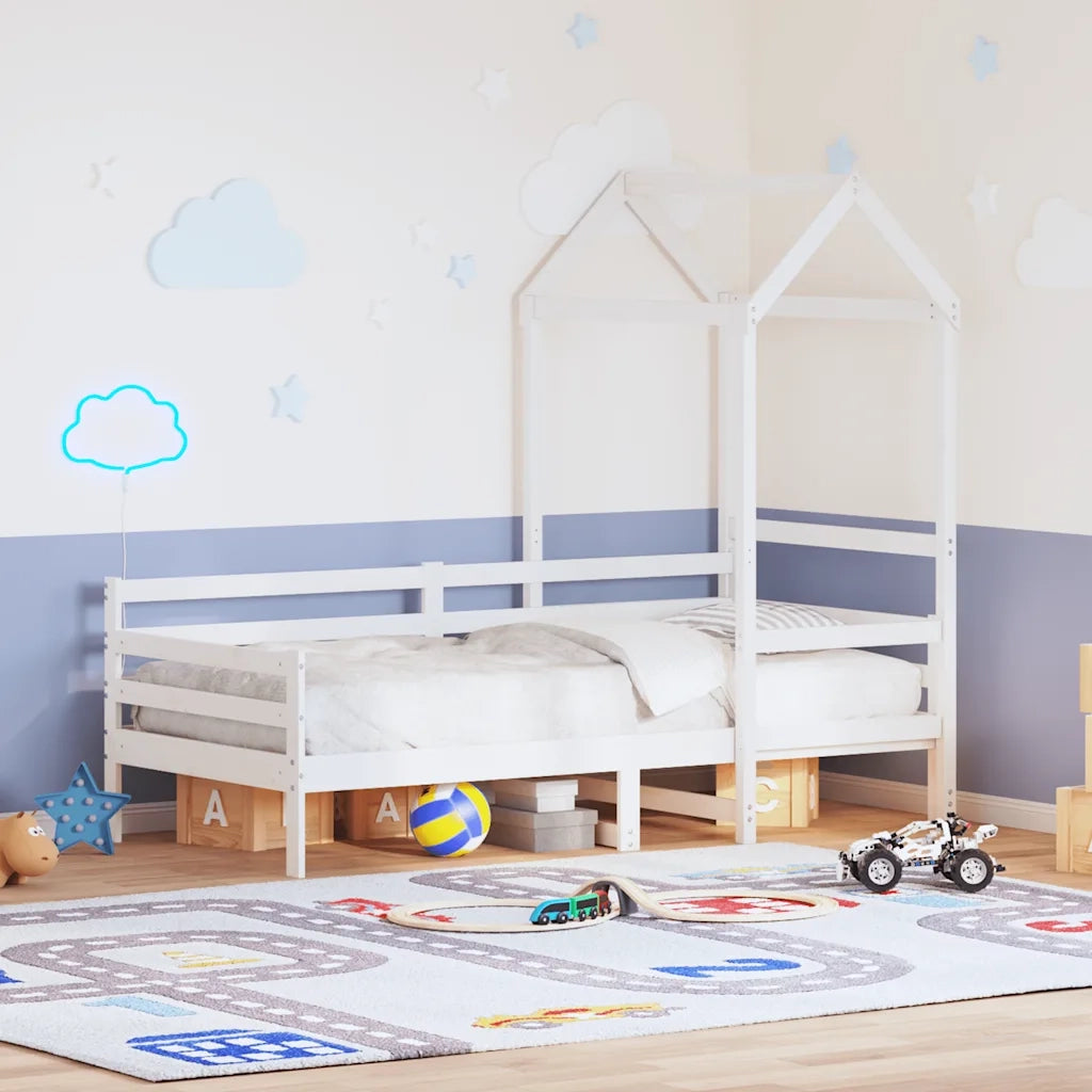 Letto singolo | Letto per adulti | Dormeuse con Tetto 80x200 cm Bianco in Legno Massello di Pino