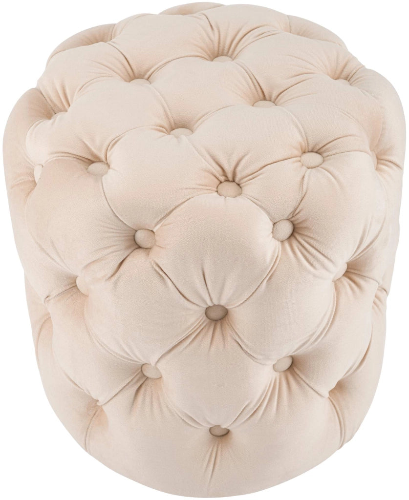 Pouf Drancy in velluto trapuntato crema,M