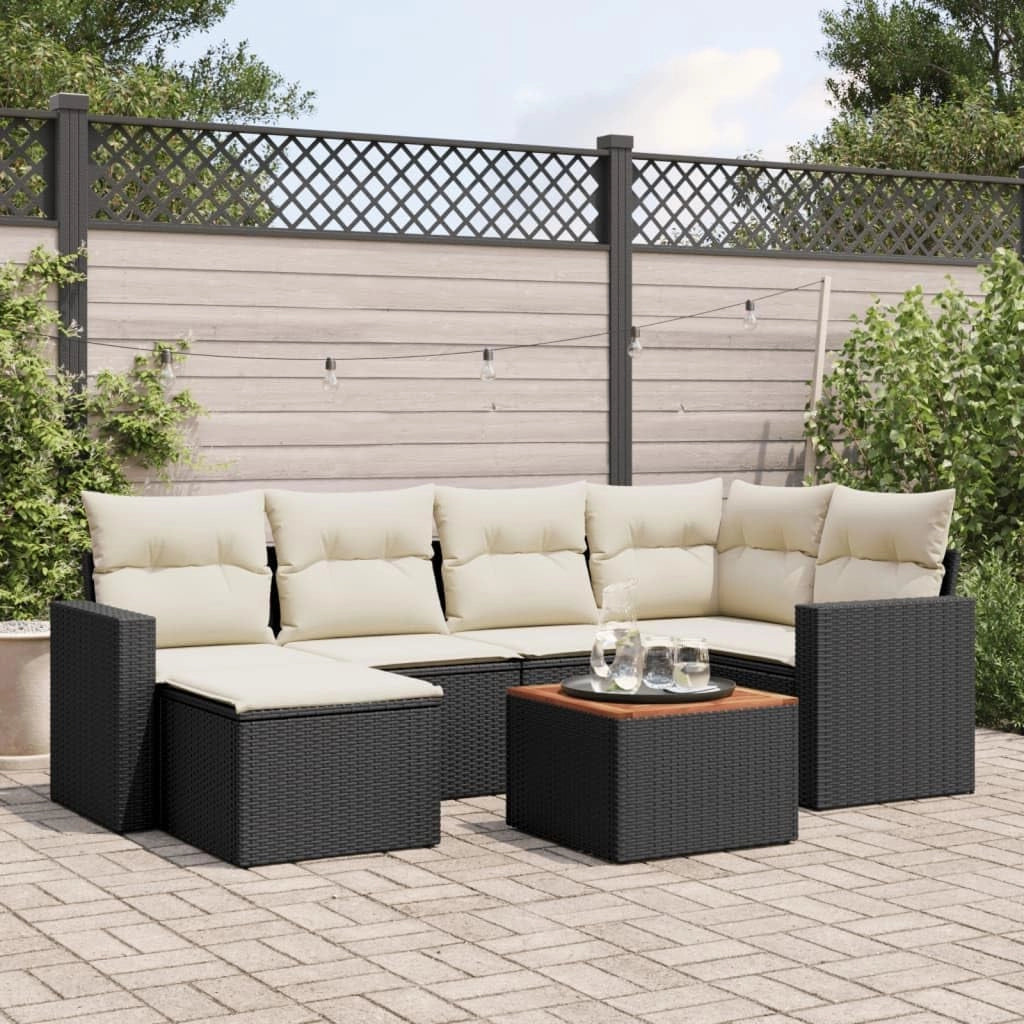 LAPOOH Set da pranzo da giardino 7 pezzi e cuscini in rattan sintetico nero, Set Tavolo e Sedie Giardino, Tavolo e Sedie Terrazza, Mobili da Giardino Esterno, Set di Mobili Da Giardino - 3256553