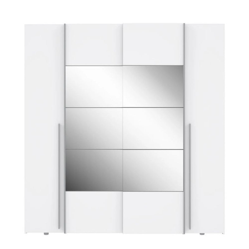 Armadio Callia 2 ante battenti bianco e 2 ante scorrevoli con specchio 200.1x61.2xH210.5 cm.