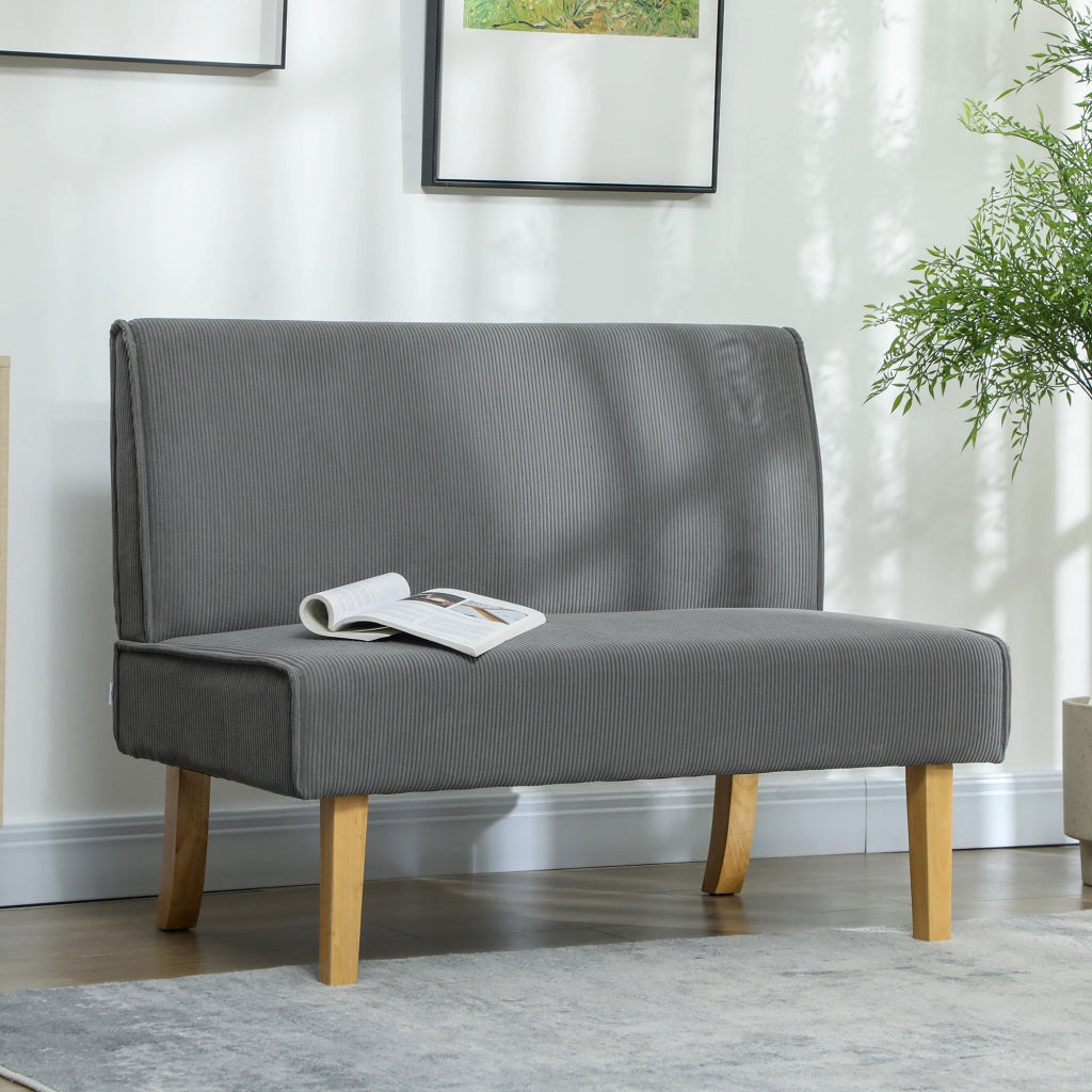 Divano a 2 posti in tessuto effetto corduroy con gambe in legno e seduta imbottita grigio 110 × 62 × 85 cm